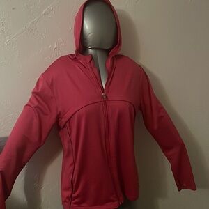 Pink sweater with pockets and thumb holes on sleeves
